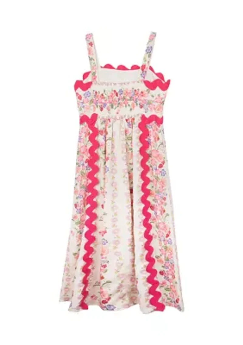 Girls 7-16 Floral Printed Ric Rac Maxi Dress