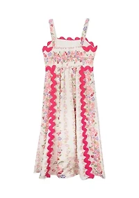 Girls 7-16 Floral Printed Ric Rac Maxi Dress