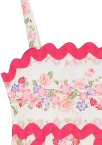 Girls 7-16 Floral Printed Ric Rac Maxi Dress