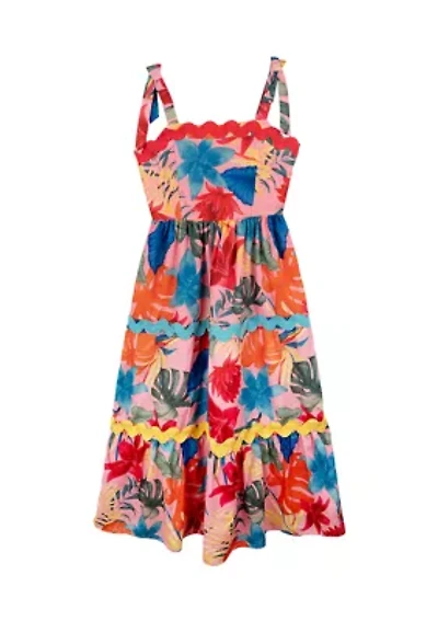 Girls 7-16 Sleeveless Tropical Print Maxi Dress