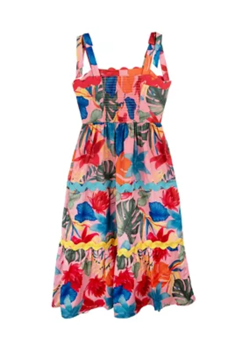 Girls 7-16 Sleeveless Tropical Print Maxi Dress