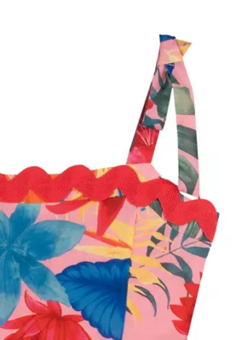 Girls 7-16 Sleeveless Tropical Print Maxi Dress