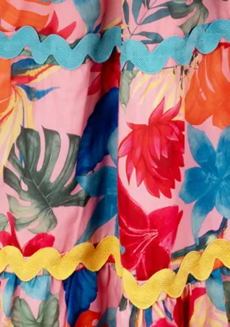 Girls 7-16 Sleeveless Tropical Print Maxi Dress