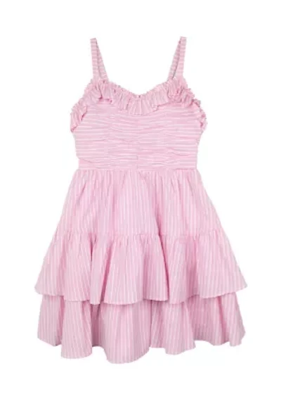 Girls 7-16 Stripe Ruched Ruffle Dress