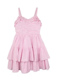 Girls 7-16 Stripe Ruched Ruffle Dress