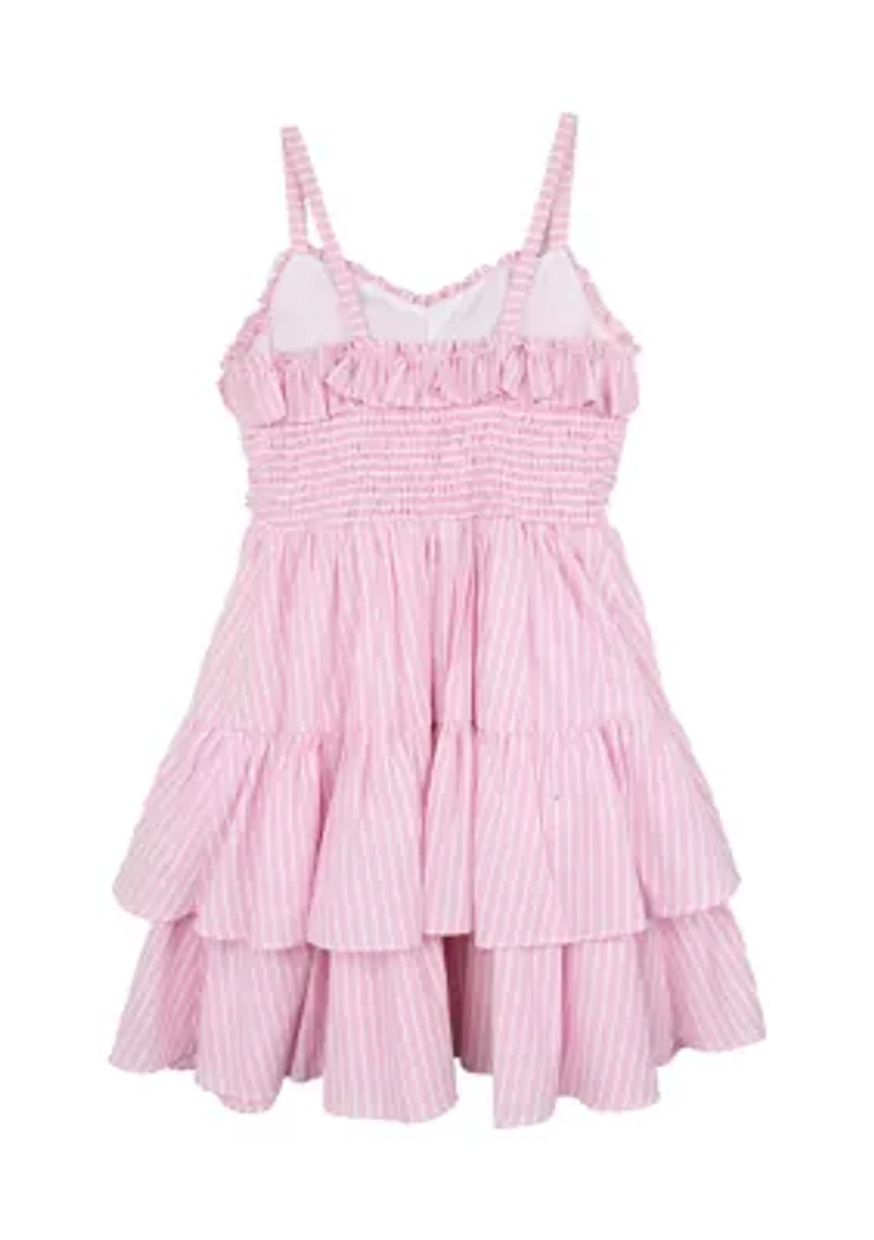 Girls 7-16 Stripe Ruched Ruffle Dress