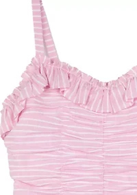 Girls 7-16 Stripe Ruched Ruffle Dress