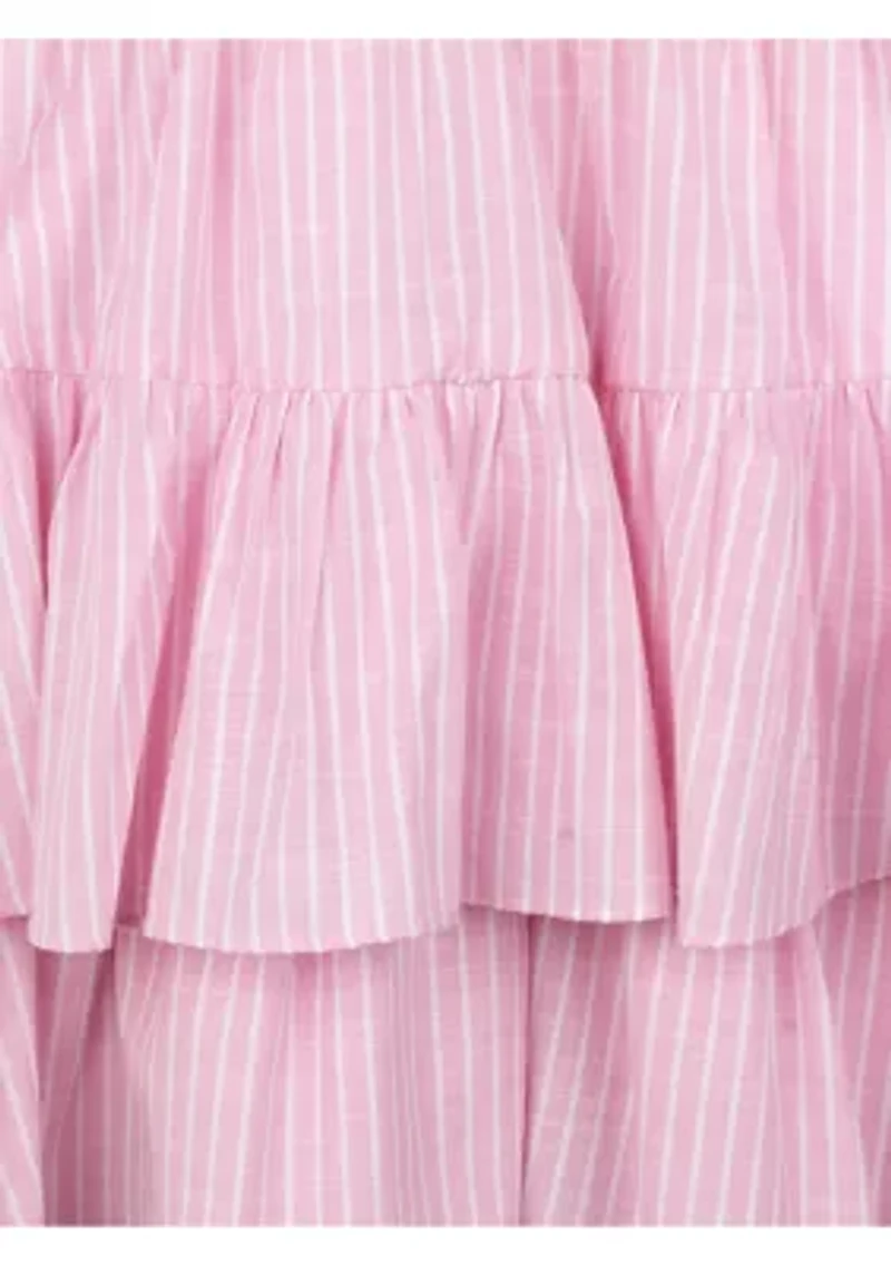 Girls 7-16 Stripe Ruched Ruffle Dress