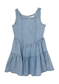 Girls 7-16 Denim Dress with Tiered Skirt