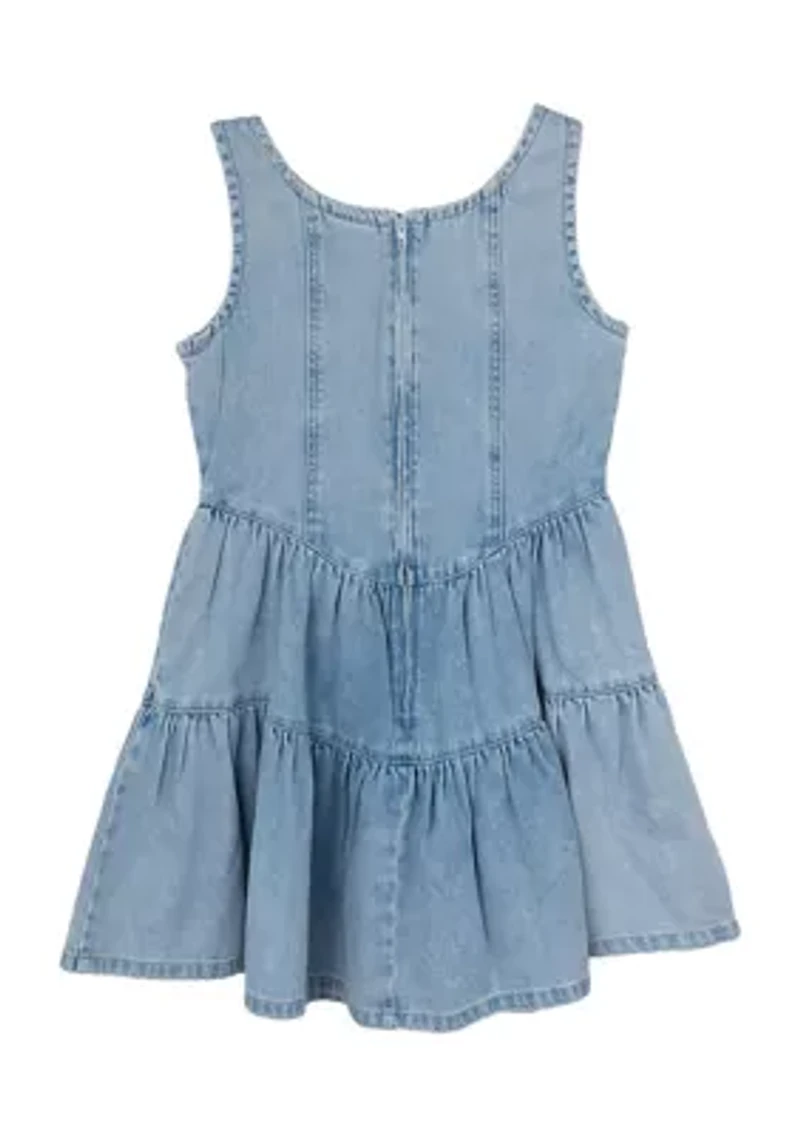 Girls 7-16 Denim Dress with Tiered Skirt
