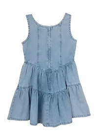 Girls 7-16 Denim Dress with Tiered Skirt