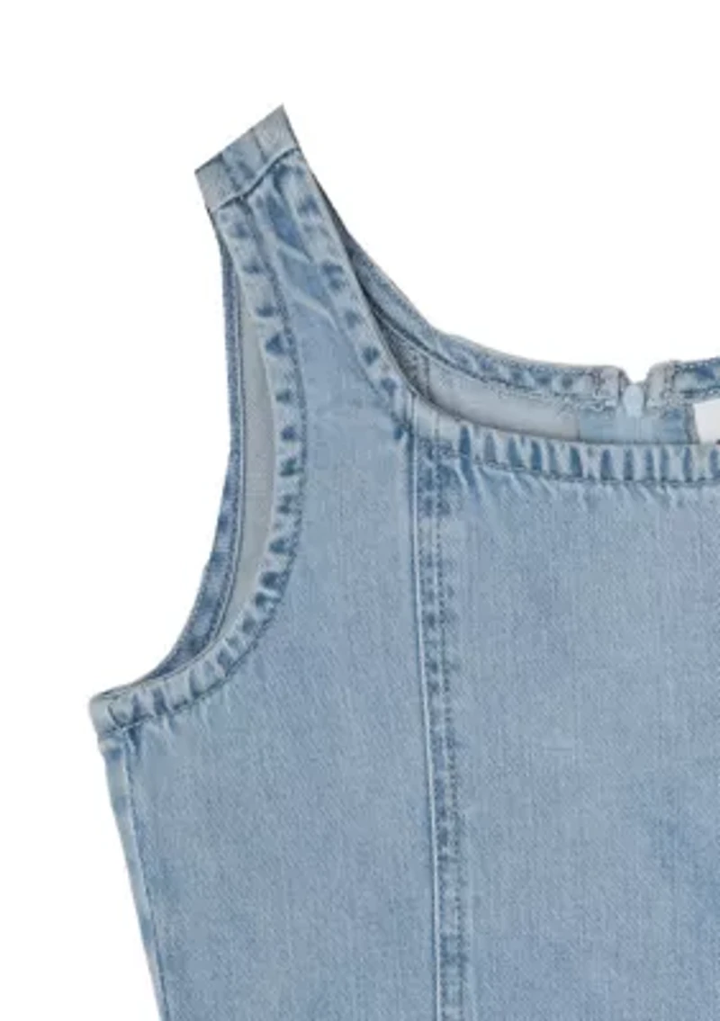 Girls 7-16 Denim Dress with Tiered Skirt