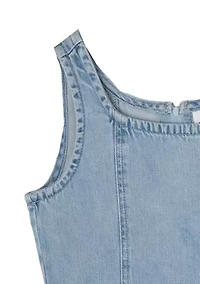 Girls 7-16 Denim Dress with Tiered Skirt