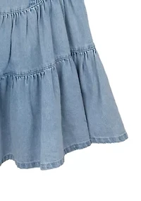 Girls 7-16 Denim Dress with Tiered Skirt