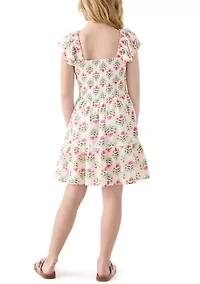 Girls 7-16 Smocked Floral Flutter Sleeve Dress