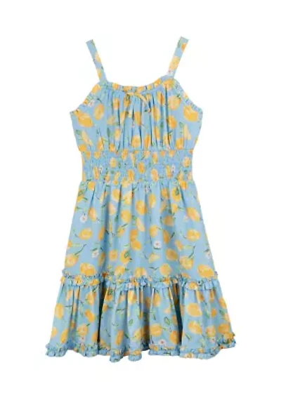 Girls 7-16 Lemon Print Smock Dress
