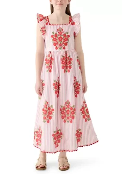 Girls 7-16 Striped Block Printed Maxi Dress