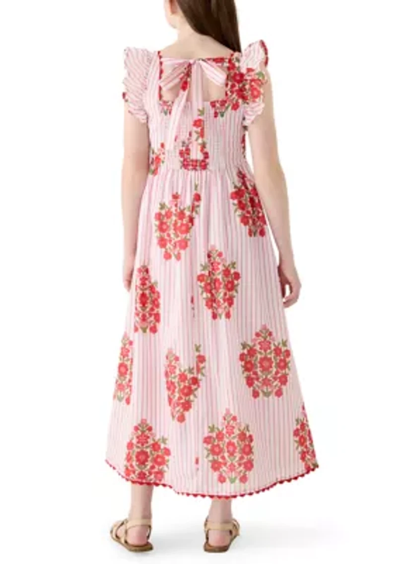 Girls 7-16 Striped Block Printed Maxi Dress