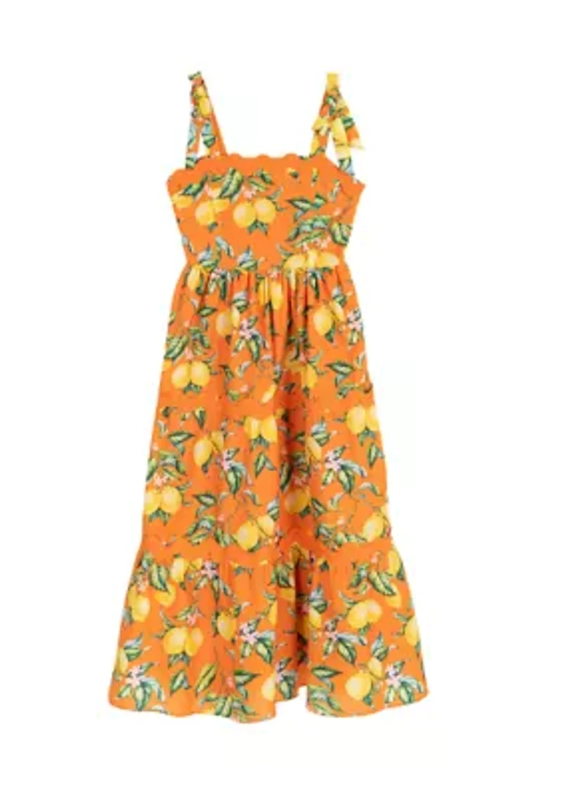 Girls 7-16 Orange and Lemon Print Maxi Dress