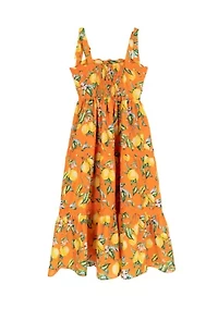 Girls 7-16 Orange and Lemon Print Maxi Dress