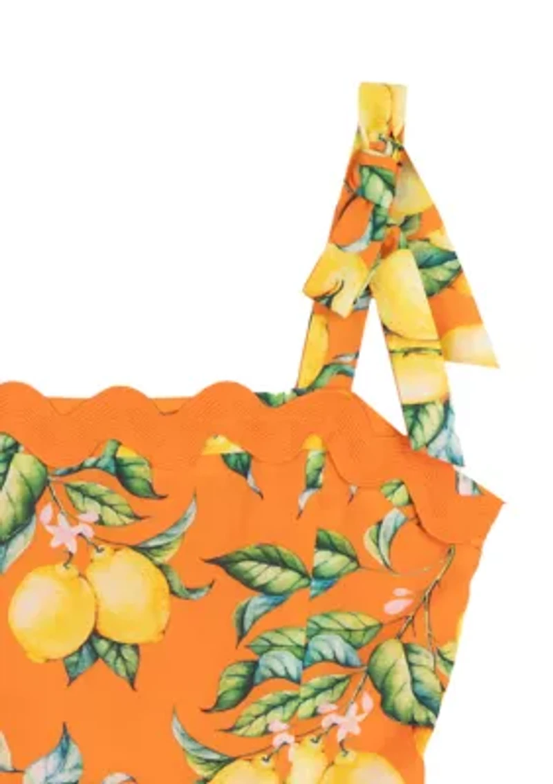 Girls 7-16 Orange and Lemon Print Maxi Dress