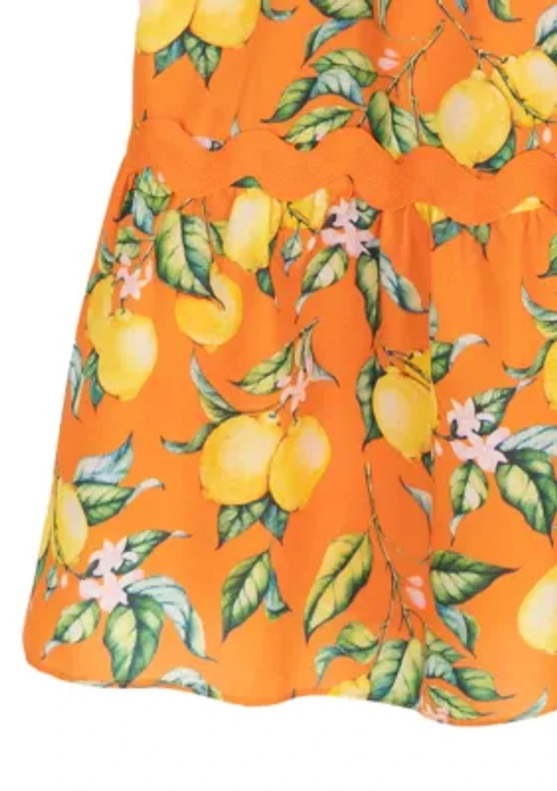 Girls 7-16 Orange and Lemon Print Maxi Dress