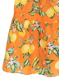 Girls 7-16 Orange and Lemon Print Maxi Dress