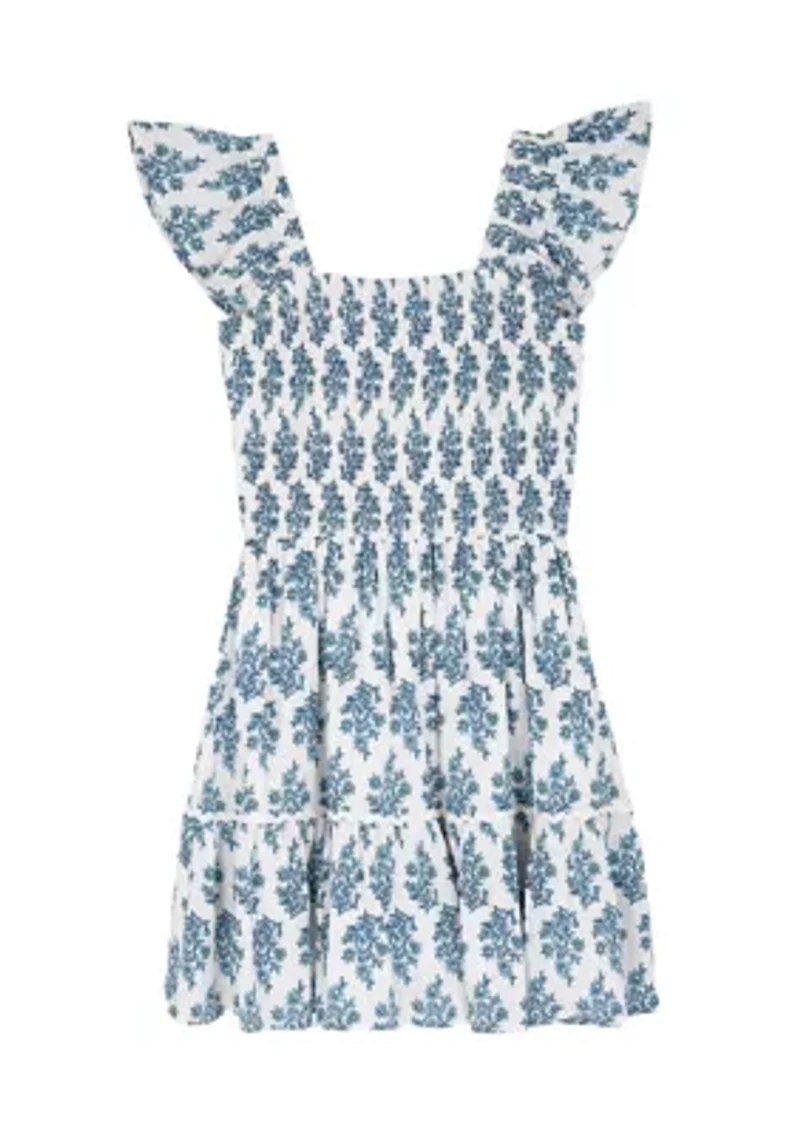 Girls 7-16 Block Print Smocked Dress