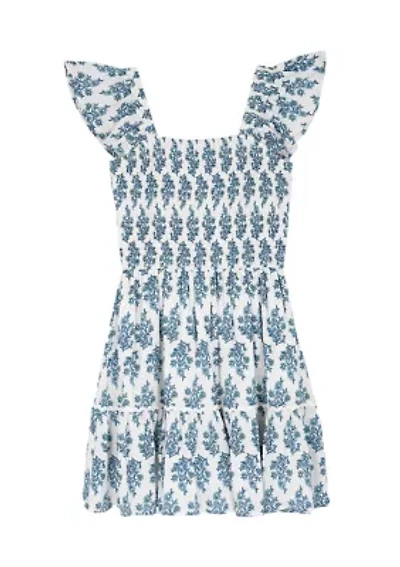 Girls 7-16 Block Print Smocked Dress