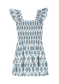 Girls 7-16 Block Print Smocked Dress