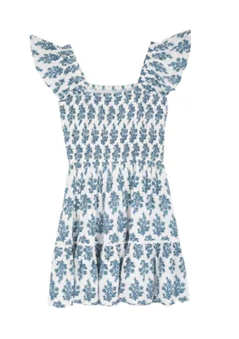 Girls 7-16 Block Print Smocked Dress