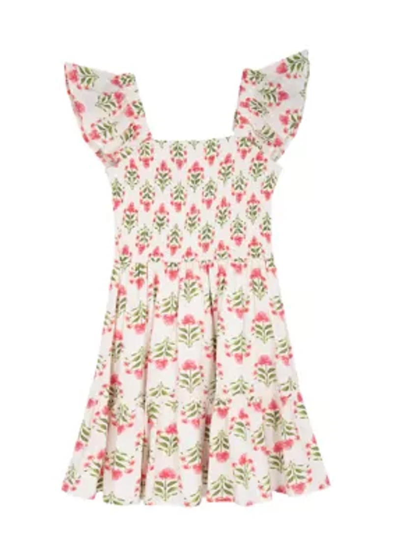 Girls 7-16 Block Print Smocked Dress