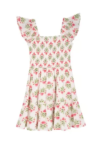 Girls 7-16 Block Print Smocked Dress