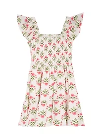 Girls 7-16 Block Print Smocked Dress