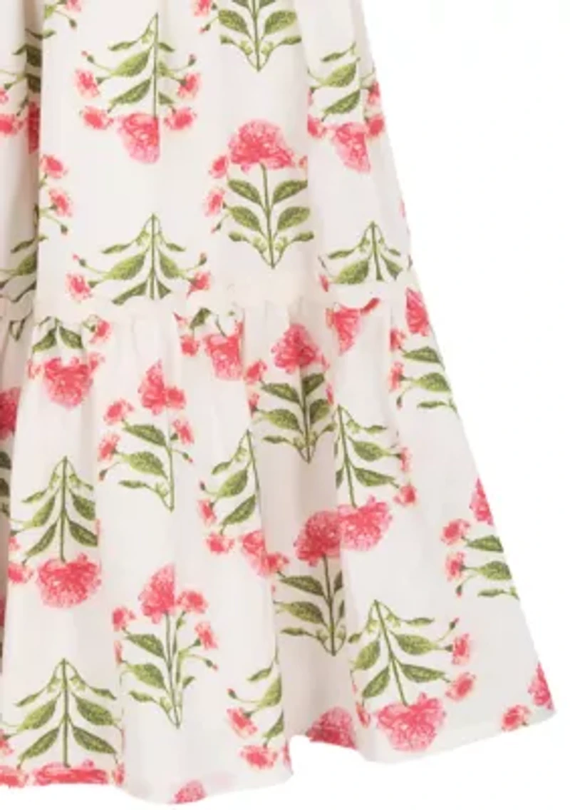 Girls 7-16 Block Print Smocked Dress