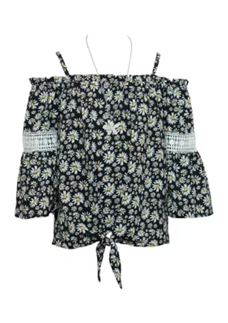 Girls 7-16 Floral Off the Shoulder Peasant Top with Necklace