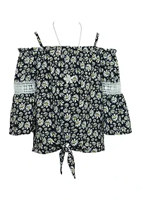 Girls 7-16 Floral Off the Shoulder Peasant Top with Necklace