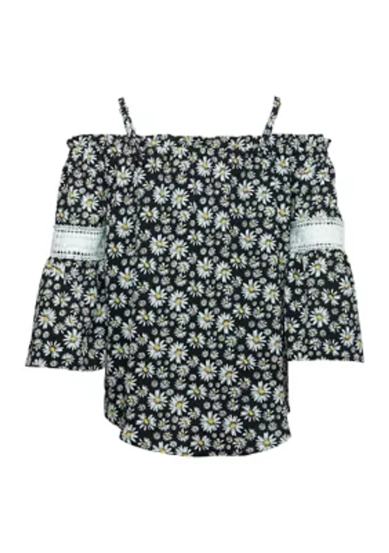 Girls 7-16 Floral Off the Shoulder Peasant Top with Necklace