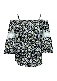 Girls 7-16 Floral Off the Shoulder Peasant Top with Necklace