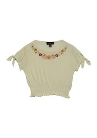 Girls 7-16 Dolman Tie Sleeve Flower Embellished Top