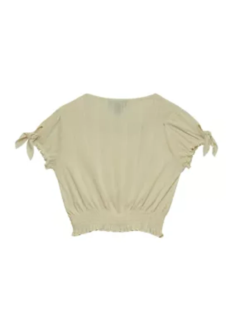 Girls 7-16 Dolman Tie Sleeve Flower Embellished Top