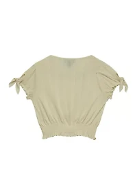 Girls 7-16 Dolman Tie Sleeve Flower Embellished Top
