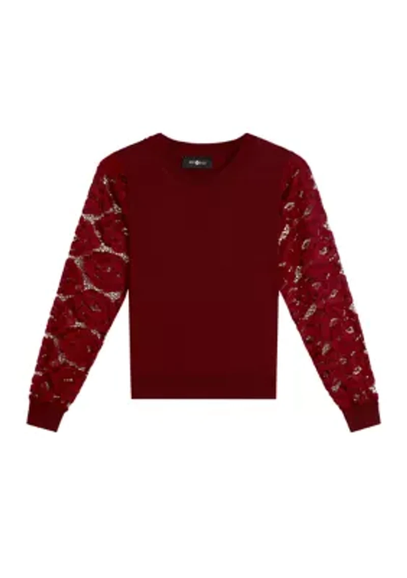 Girls 7-16 Lace Sleeve Sweater