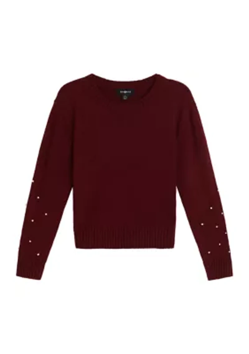 Girls 7-16 Pearl Trim Sweater