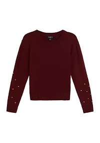 Girls 7-16 Pearl Trim Sweater