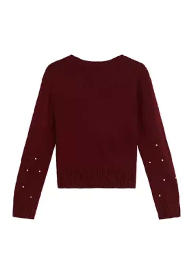 Girls 7-16 Pearl Trim Sweater