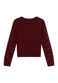 Girls 7-16 Pearl Trim Sweater
