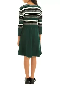 Girls 7-16 Metallic Stripe Sweater Knit Dress