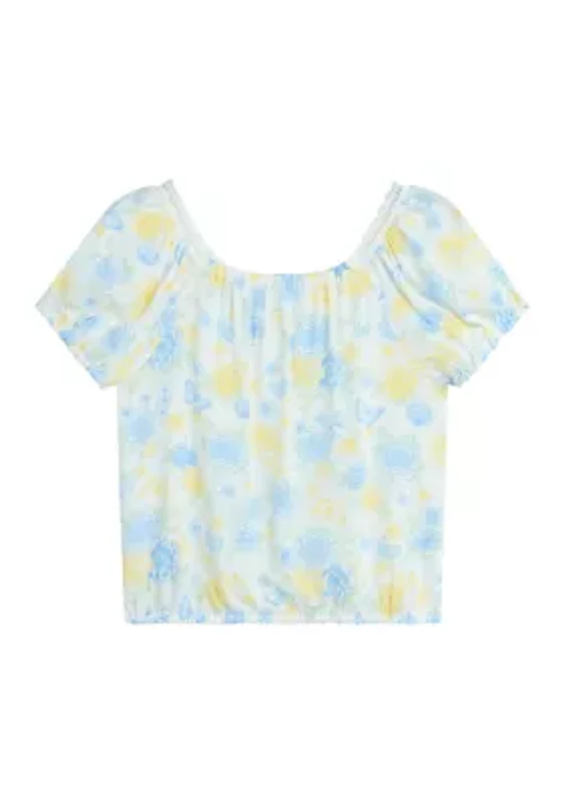 Girls 7-16 Banded Bottom Print Top