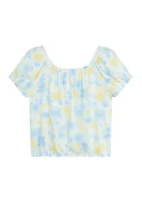 Girls 7-16 Banded Bottom Print Top